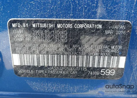 2016 Mitsubishi Lancer Es z USA, uszkodzony, nr VIN JA32U2FU5GU011175